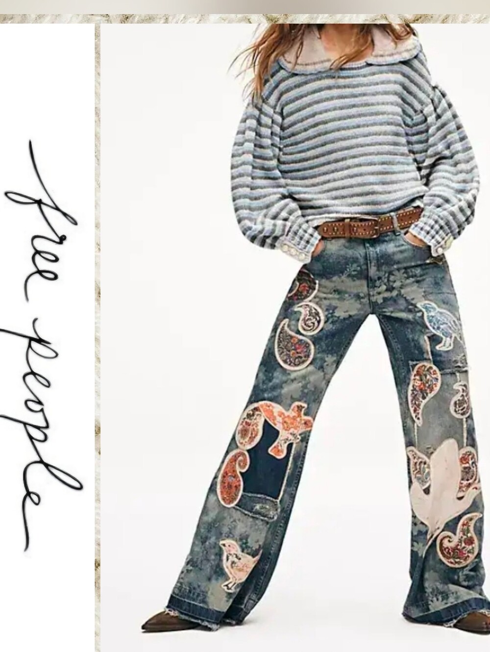 NWT Free Pepple Flying High Patchwork Jeans 26